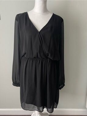 Express Black Chiffon Faux Wrap Dress – Size L